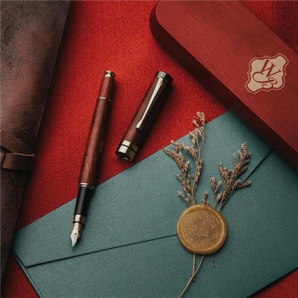 Wordsworth & Black Fountain Pen Set, 18K Gilded Medium and  Black Fountain Pen Set, Luxury Bamboo Wood - Medium Nib, Gift
